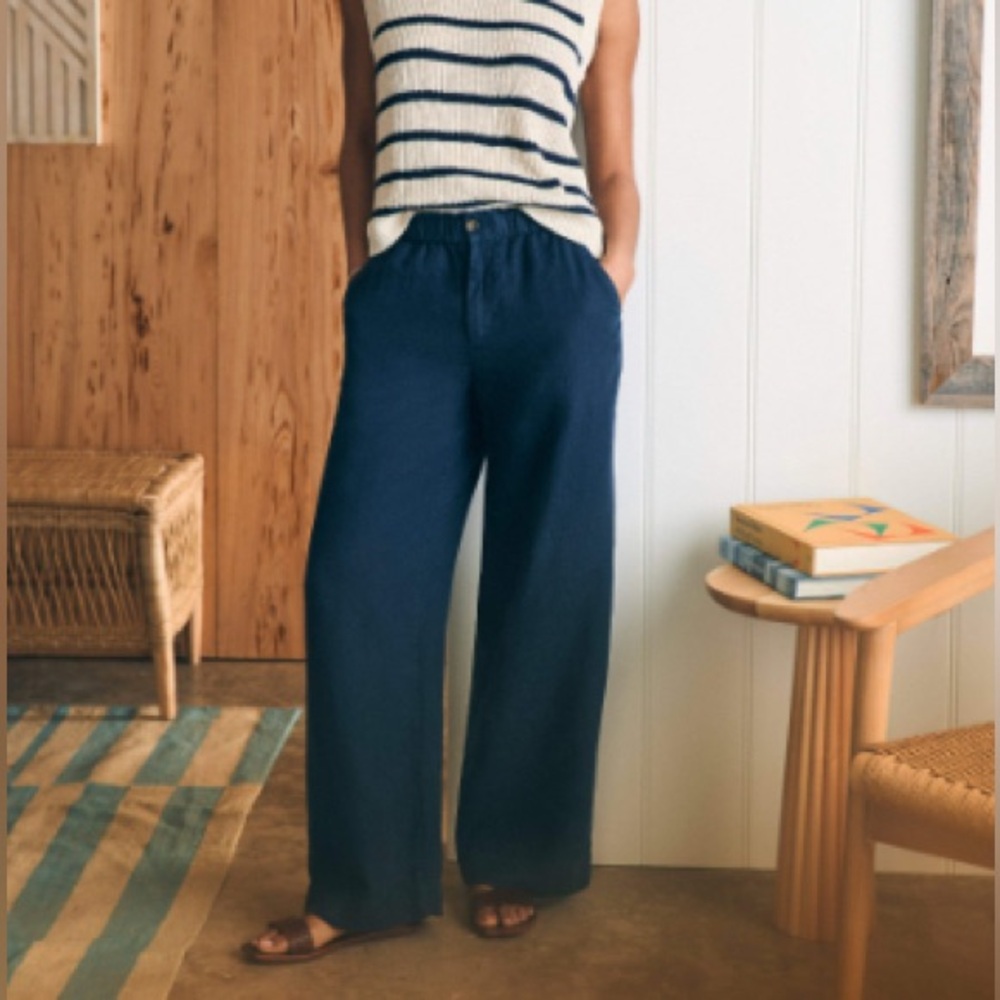 Faherty Monterey Linen Pant in Midnight Blue